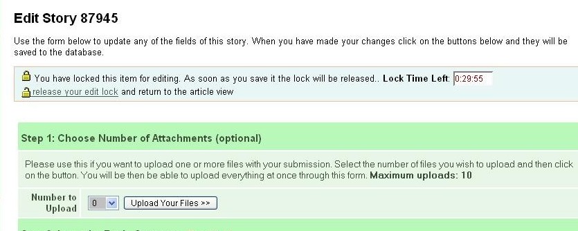 Fig 4.5: Editing a story and the locking information